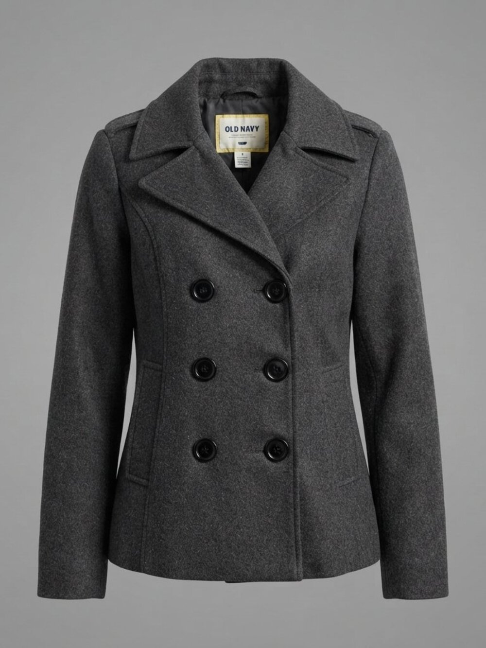 Old Navy Medium Gray Wool Blend Double-Breasted Peacoat